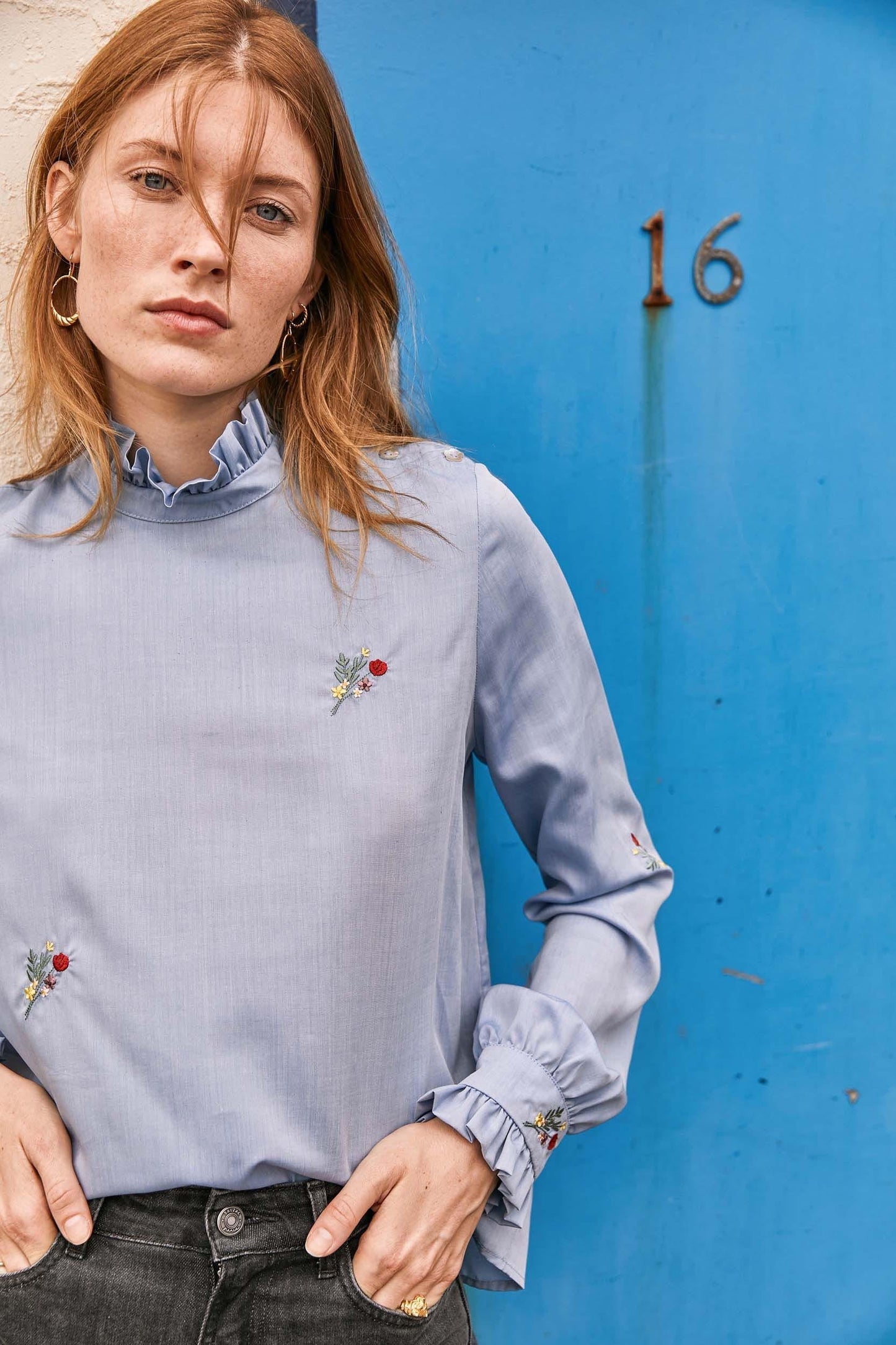 Mélanie blue embroidered blouse