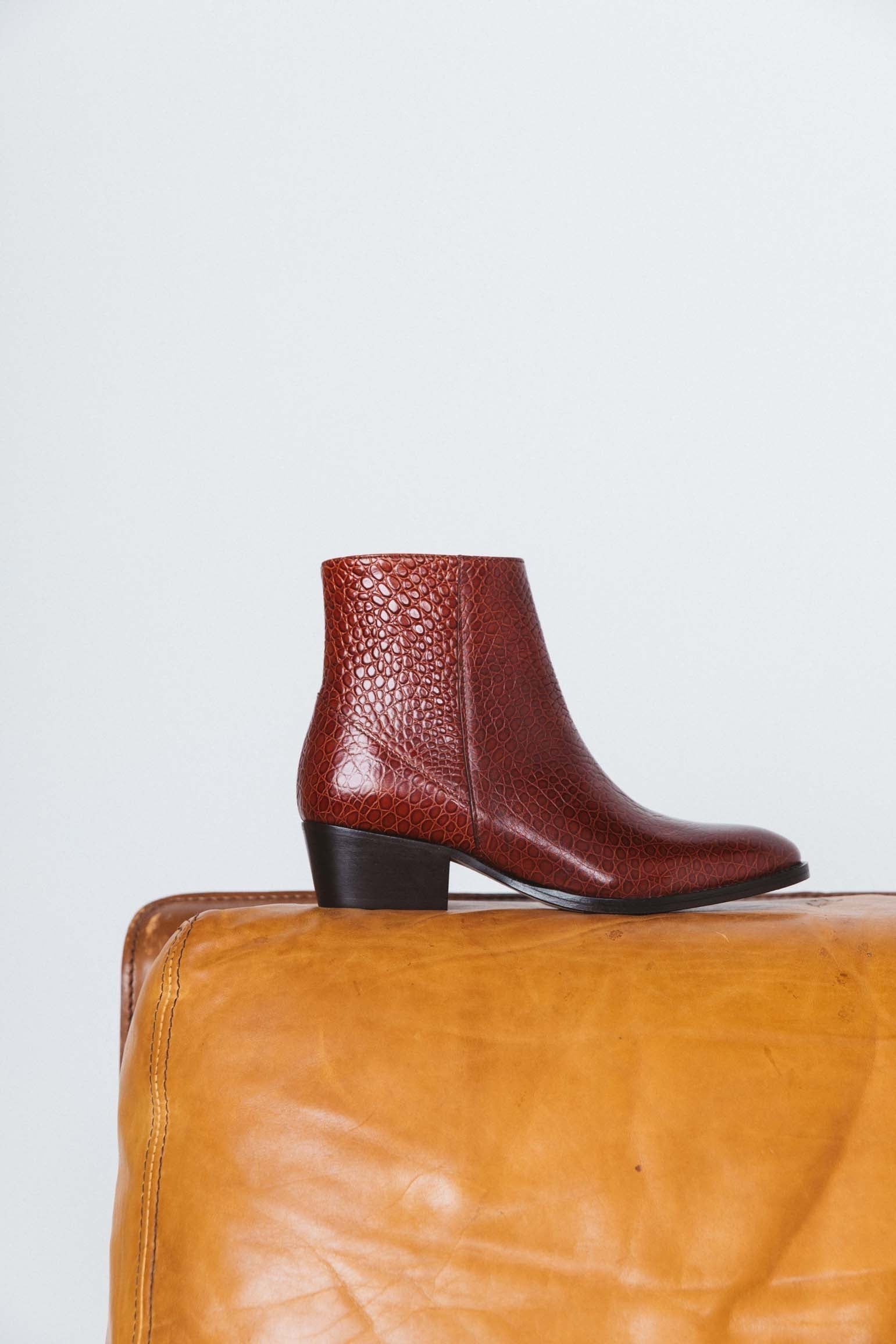 Red embossed Flavien ankle boots