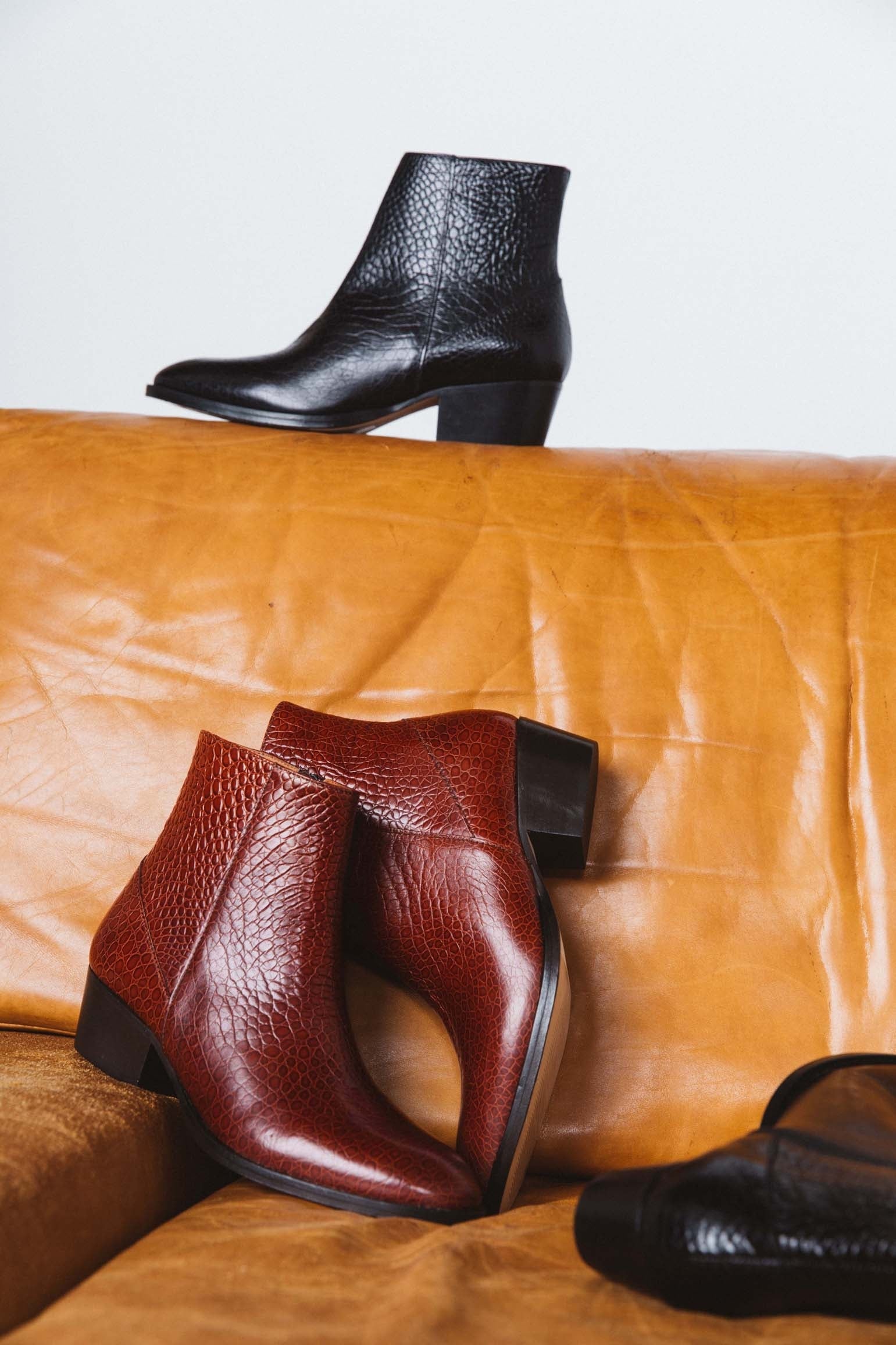 Red embossed Flavien ankle boots