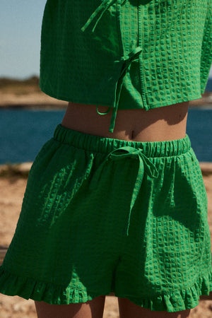 Short Velouté vichy vert pelouse